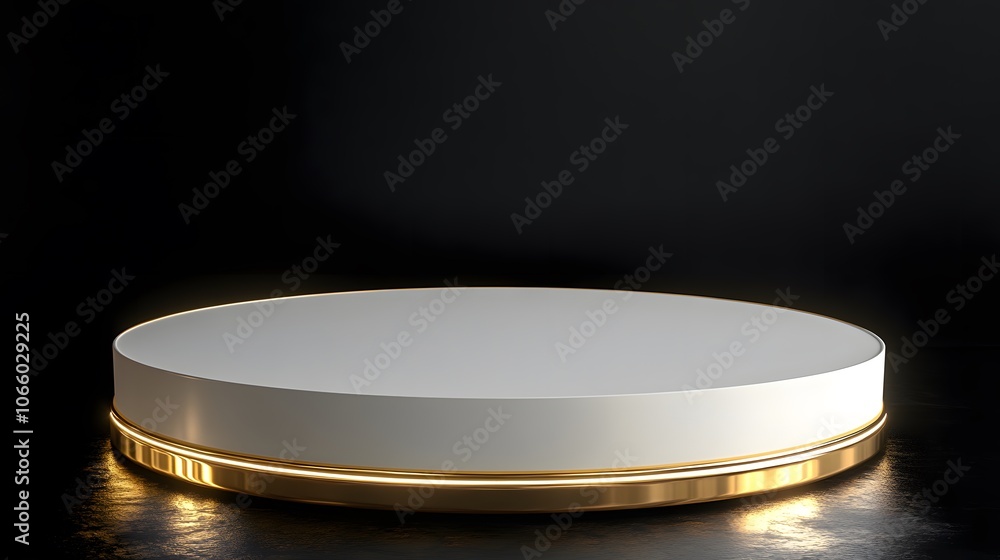 Poster a minimalist display platform with a glowing base, suitable for showcasing products.