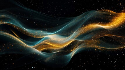 Obraz premium Abstract Wavy Pattern with Glittering Dust and Stars on Black Background