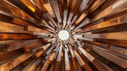 Wooden Beams Form a Circular Skylight