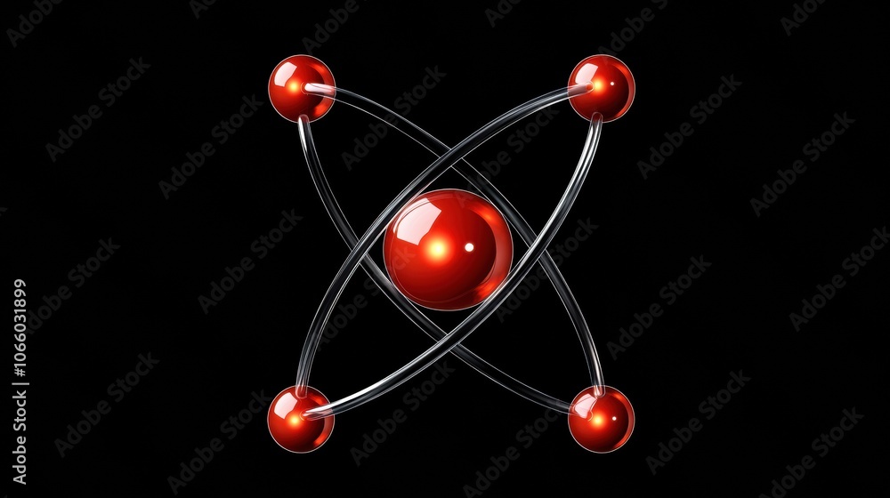 Poster abstract red atom structure on black background