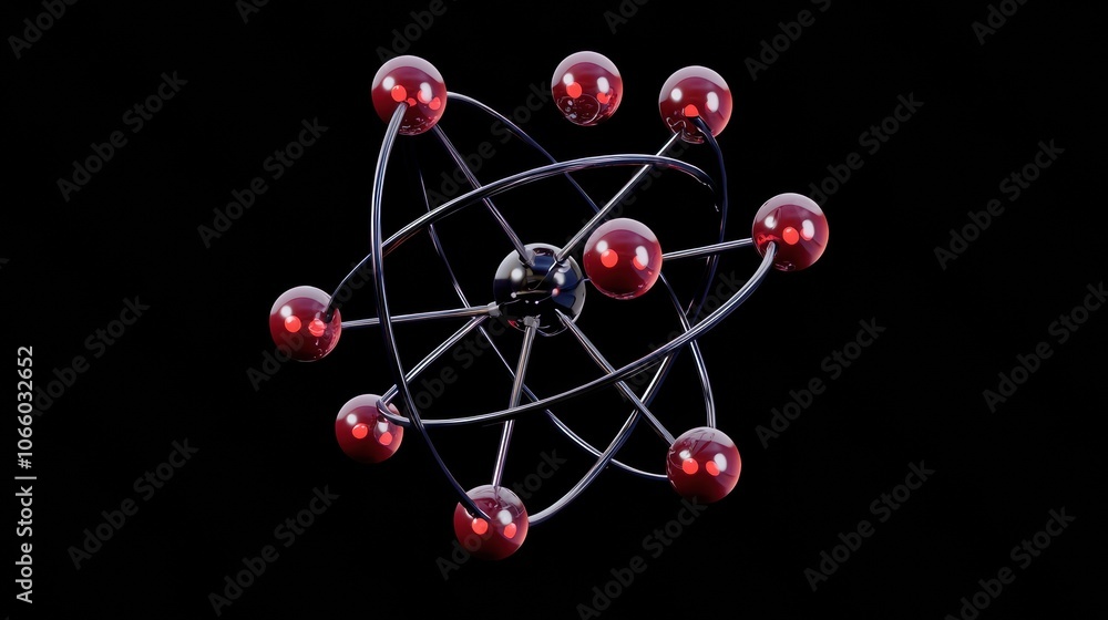 Poster atomic model with red spheres and black structuring