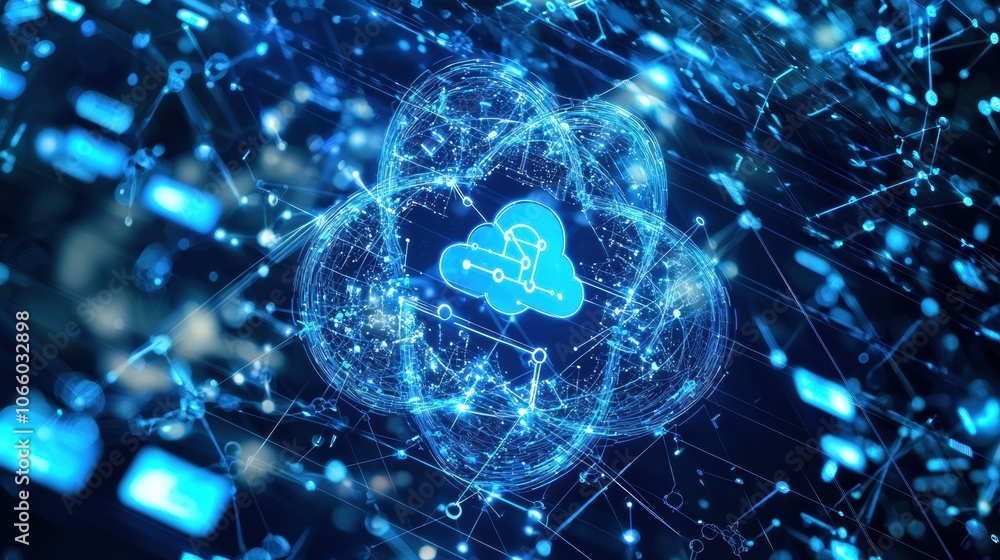 Poster cloud computing network and data connection concept