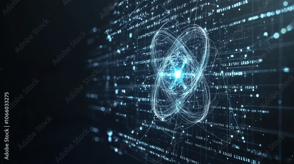 Poster abstract digital concept of atomic structure in motion