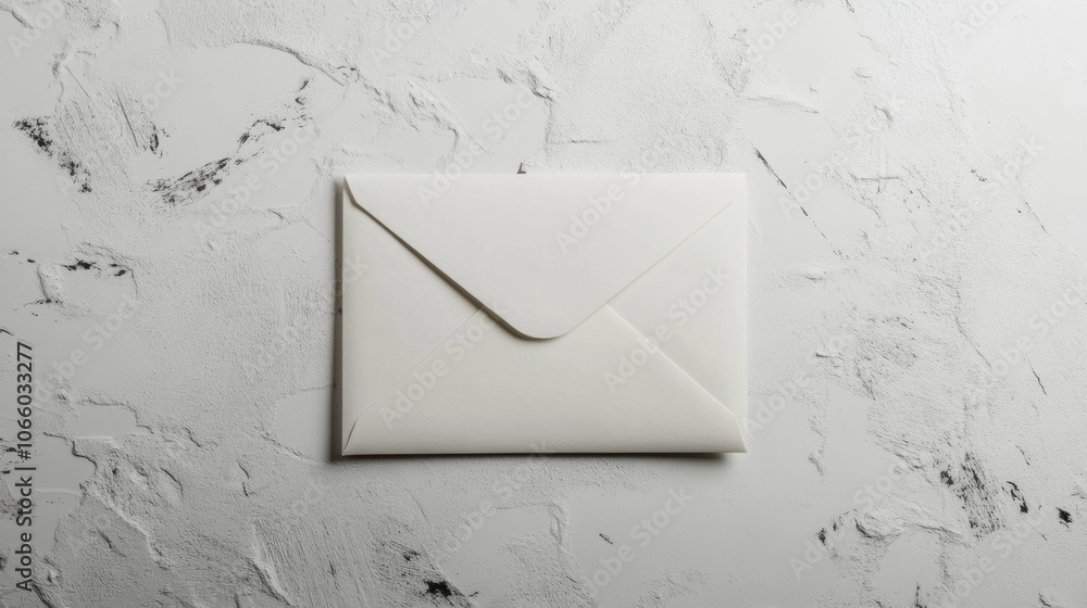 Poster elegant envelope design displayed on a soft white textured surface, showcasing branding and statione