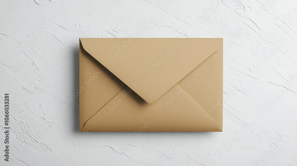 Poster envelope design display on textured white surface, showcasing branding and layout possibilities for 