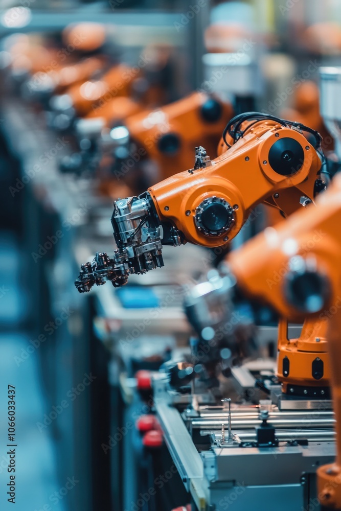 Aufkleber a look inside a modern robot factory, showcasing the use of robots in an industrial setting for manu
