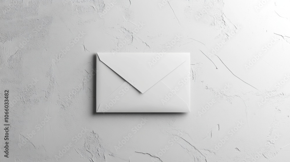 Poster elegant envelope presentation on a soft white textured surface, ideal for showcasing branding and de