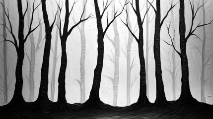 Obraz premium A Black and White Painting of Trees in a Foggy Forest