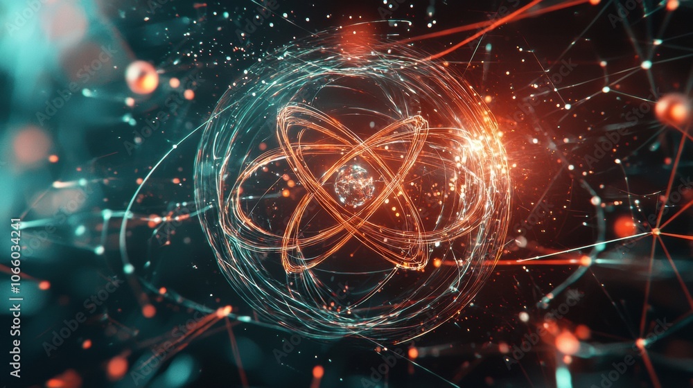 Aufkleber abstract atomic structure in digital space
