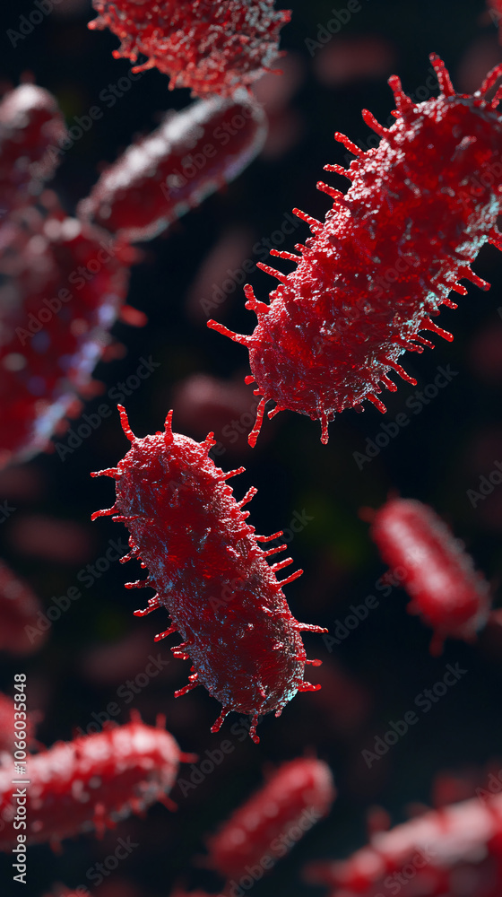 Leinwandbilder Close-up 3d rendering of menacing bacteria in the body, emphasizing the threat of pathogens. Vivid portrayal underscores the urgency of addressing this issue