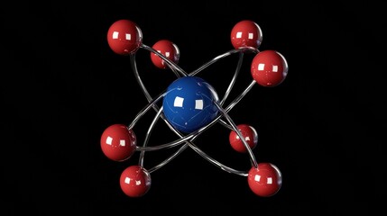 Obraz premium Abstract Atom Model with Red and Blue Spheres