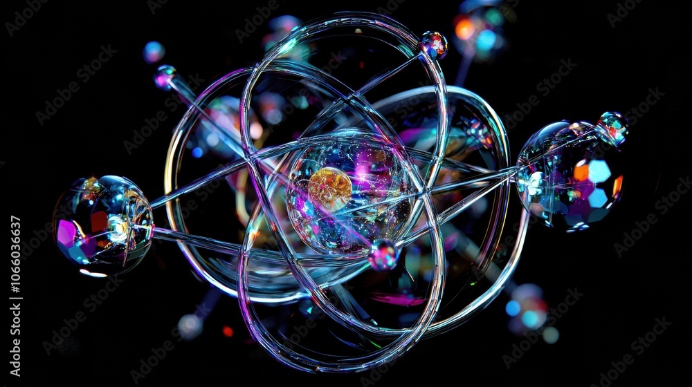 Poster colorful abstract representation of atomic structure