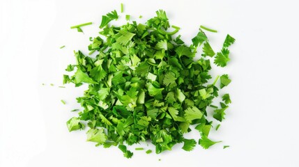 Pile of fresh, chopped cilantro leaves. Culinary herb used for its unique flavor in various cuisines.