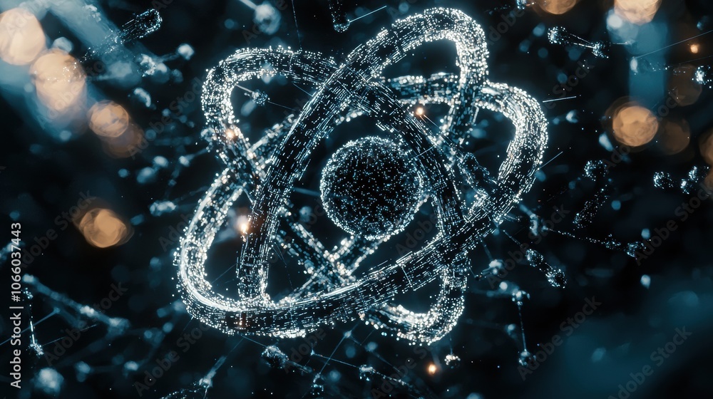 Poster 3d representation of an atomic structure in motion