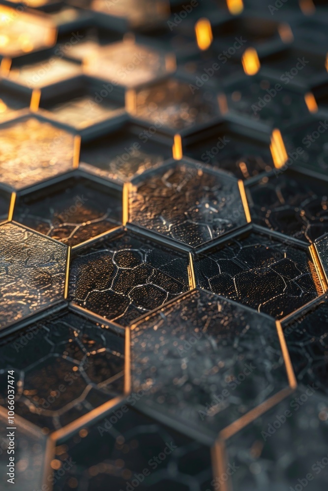 Poster close-up of hexagonal honeycomb pattern with shattered glass textured surface.