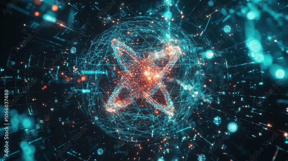 Poster abstract technology network with glowing elements