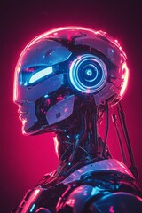 Fototapeta premium Futuristic robot with neon lights and advanced technology in a vibrant, cyberpunk-inspired environment