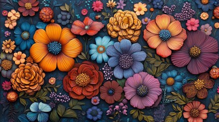 A Detailed Arrangement of Vividly Colored 3D Flowers