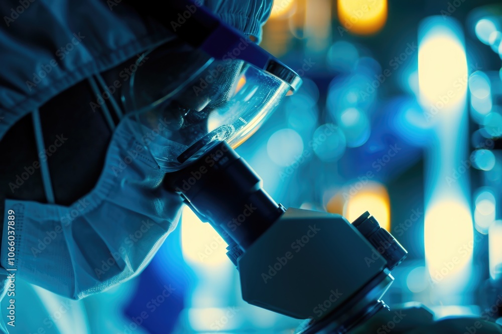 Aufkleber a scientist in a sterile lab environment conducting an analysis using a microscope.