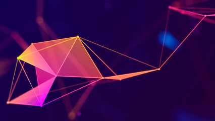 Abstract polygonal space with connecting dots and lines. Dark background. Connection structure. 3d