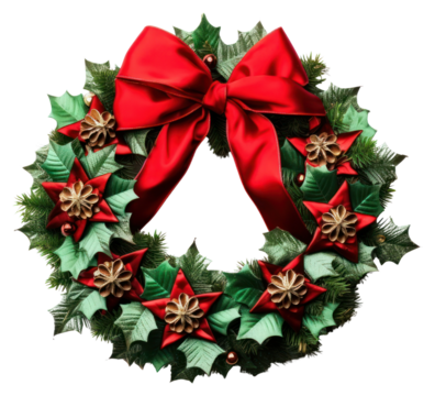 PNG Christmas wreath green red white background.