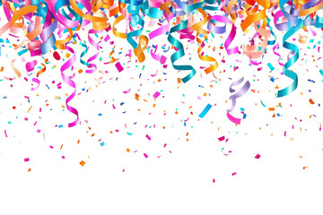 Naklejka premium PNG Colorful confetti and ribbons falling background illustration celebration.