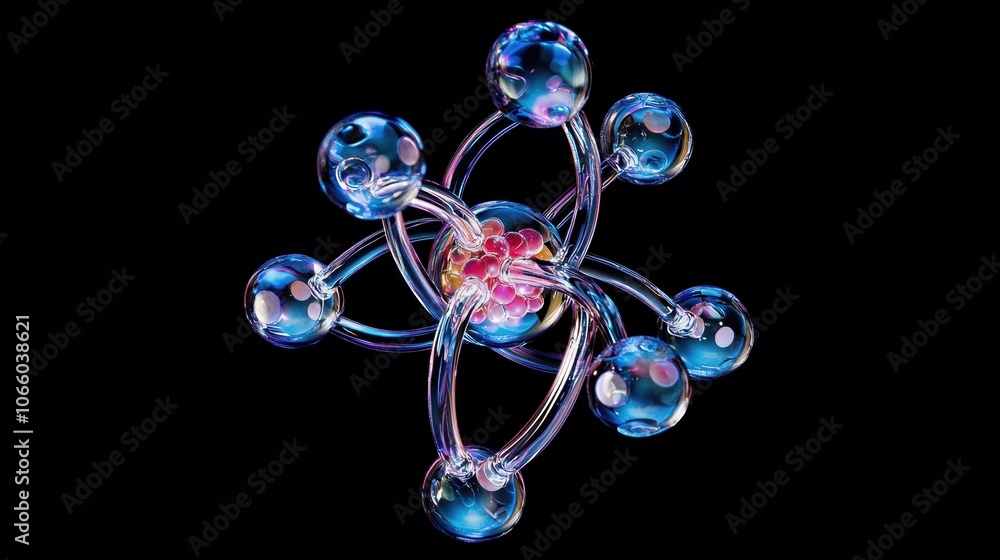 Poster abstract molecular structure with colorful spheres