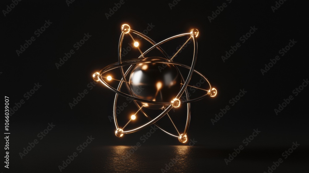Aufkleber abstract atom model with glowing orbits and sphere