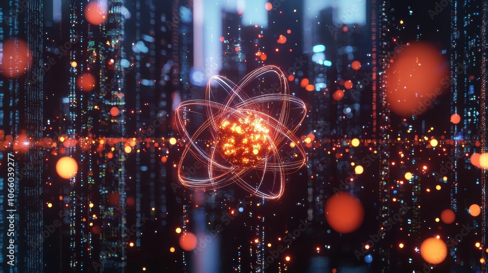 Aufkleber abstract atom with digital background and sparkles