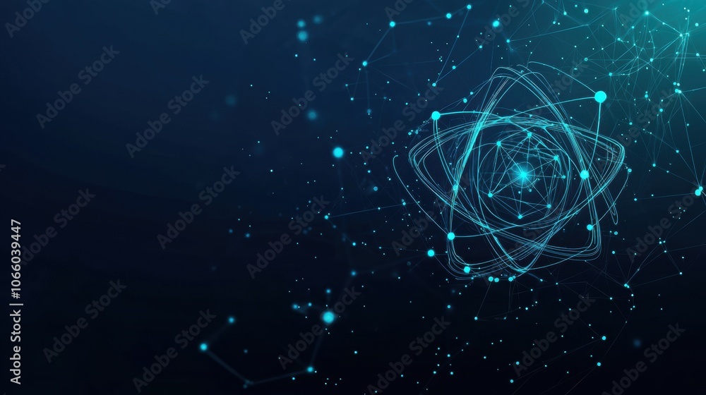 Poster abstract atom structure with connected lines and light