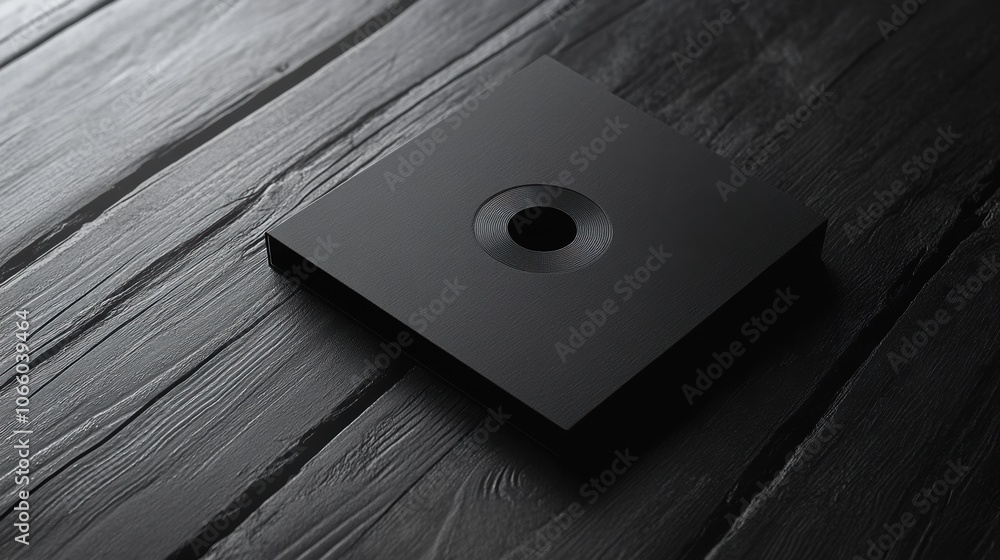 Poster cd case mock-up resting on a dark wooden surface, showcasing sleek design and branding potential in 
