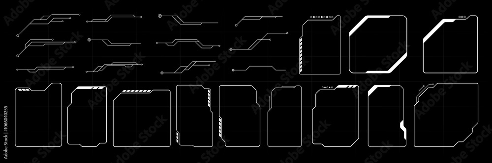 Fototapete abstract futuristic frame outline set elements vector. ui, gui, kit tech graphic shape collection.