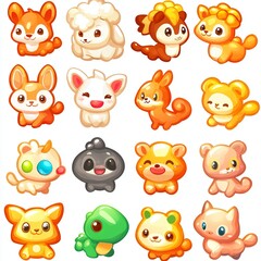 Fototapeta premium match game cute animals UI elements isolated on white background