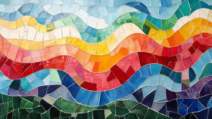 Fototapeta premium Abstract Mosaic Art with Wavy Lines and Vibrant Colors