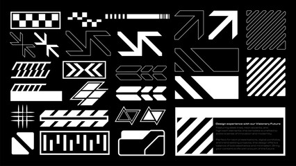 Retro futuristic set elements. Brutalism, streetwear, apparel, and abstract collection shapes.