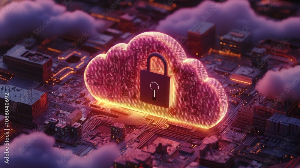 Poster A Glowing Cloud Symbol with a Lock on a Circuit Board