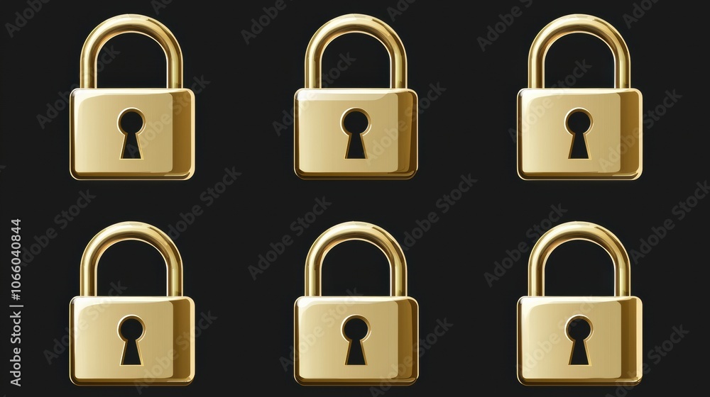 Poster gold locks on dark background for security concepts