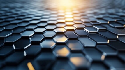 Obraz premium Abstract Metallic Hexagonal Pattern with Glowing Light
