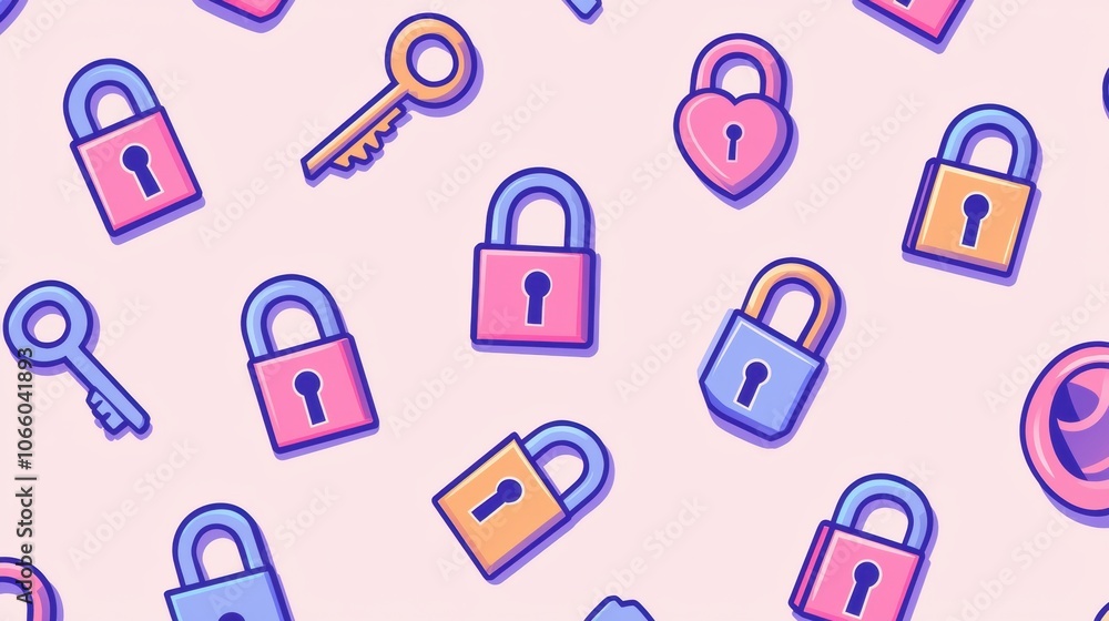 Poster colorful pattern of locks and keys on light background