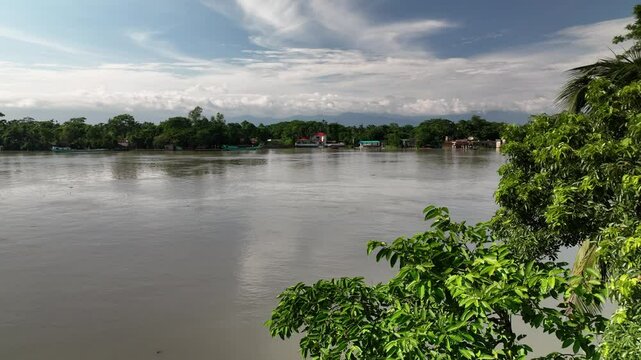 Drone footage of flash flood in Sylhet and Sunamganj caused by heavy hill runoff and Surma River overflow in Bangladesh