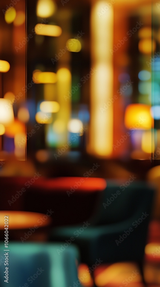 Poster abstract blurred interior of a cozy bar or restaurant with warm lighting, creating an inviting atmos