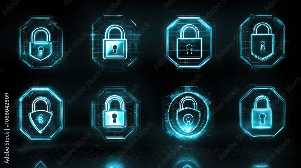 Poster digital lock icons for cybersecurity concepts