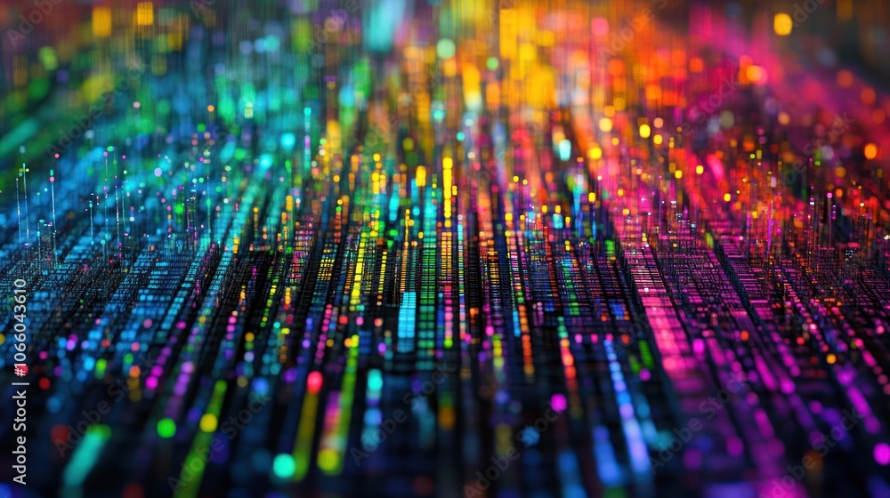 Poster Abstract Cityscape with Vibrant Lights and a Grid Pattern