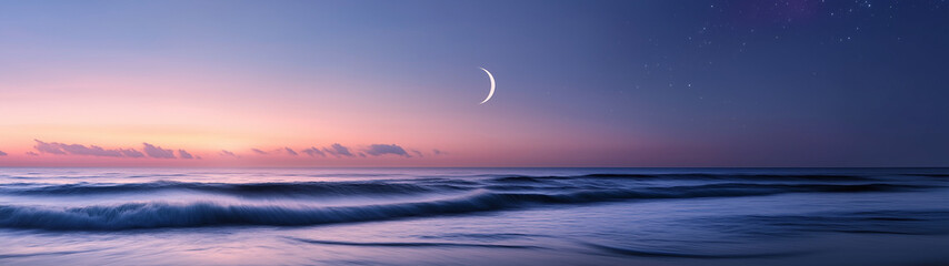 Obraz premium minimalistic banner of the sea and the sky at night