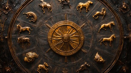 Obraz premium Ornate Zodiac Wheel with Intricate Animal Symbols