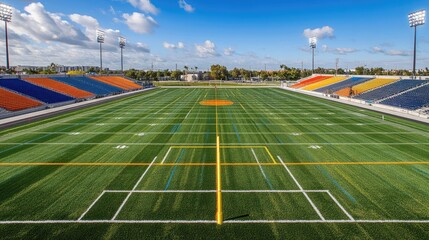 Obraz premium Vibrant Sports Field with Blue Sky and Clouds