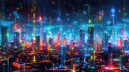 Obraz premium Futuristic Cityscape with Vibrant Lights