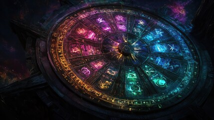 Obraz premium Colorful Zodiac Wheel in Celestial Background
