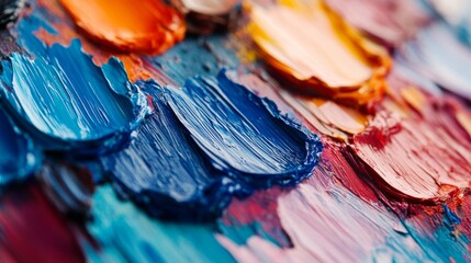 Fototapeta premium Close-up of Colorful Oil Paint Strokes on Canvas