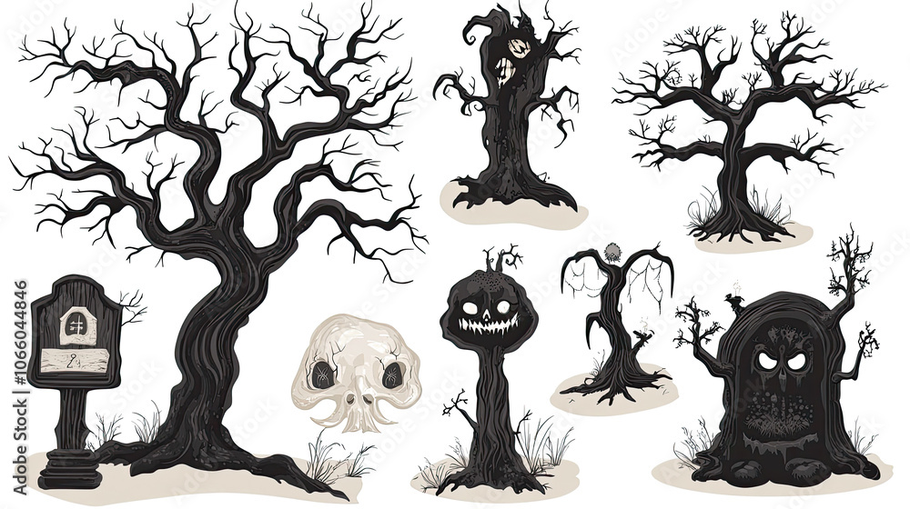 Poster Eerie Objects From Haunted Forests on Transparent Background Generative AI